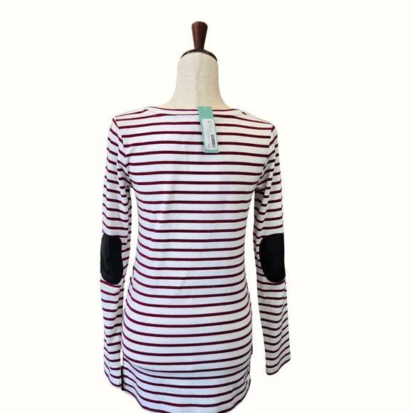 NEW Long Sleeve Womens Shirt Size M Decorative Side Slits Elbow Patches Nautical - Picture 3 of 9
